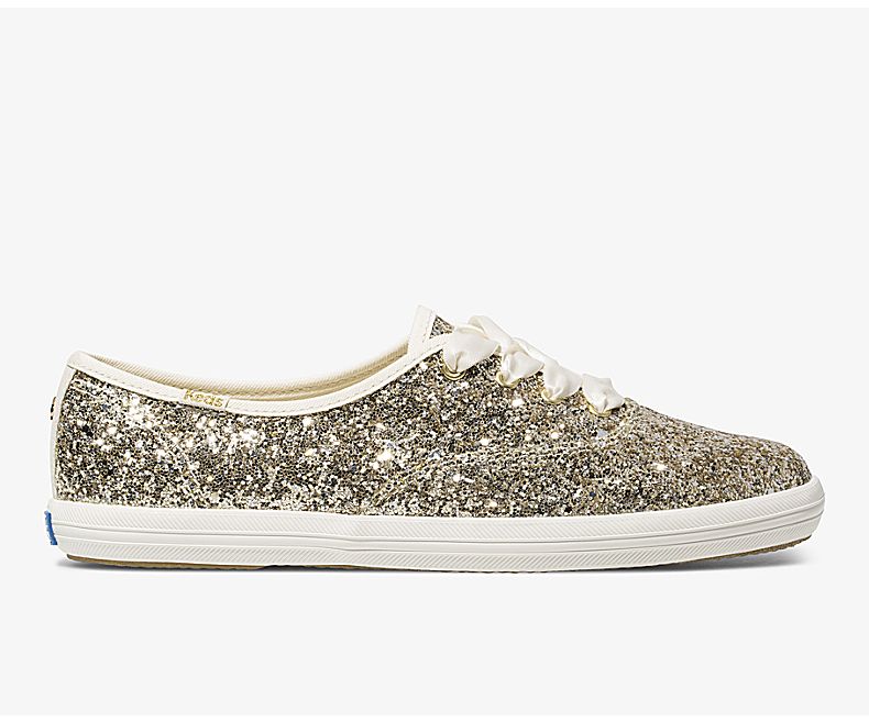 Keds Womens Platinum Gold Lace Up Shoes - Keds X Kate Spade New York Champion Glitter 258EIDCQN